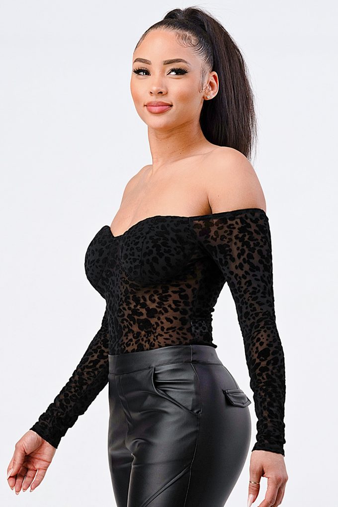 Leopard Print Off Shoulder Bodysuit - Donny's Angel