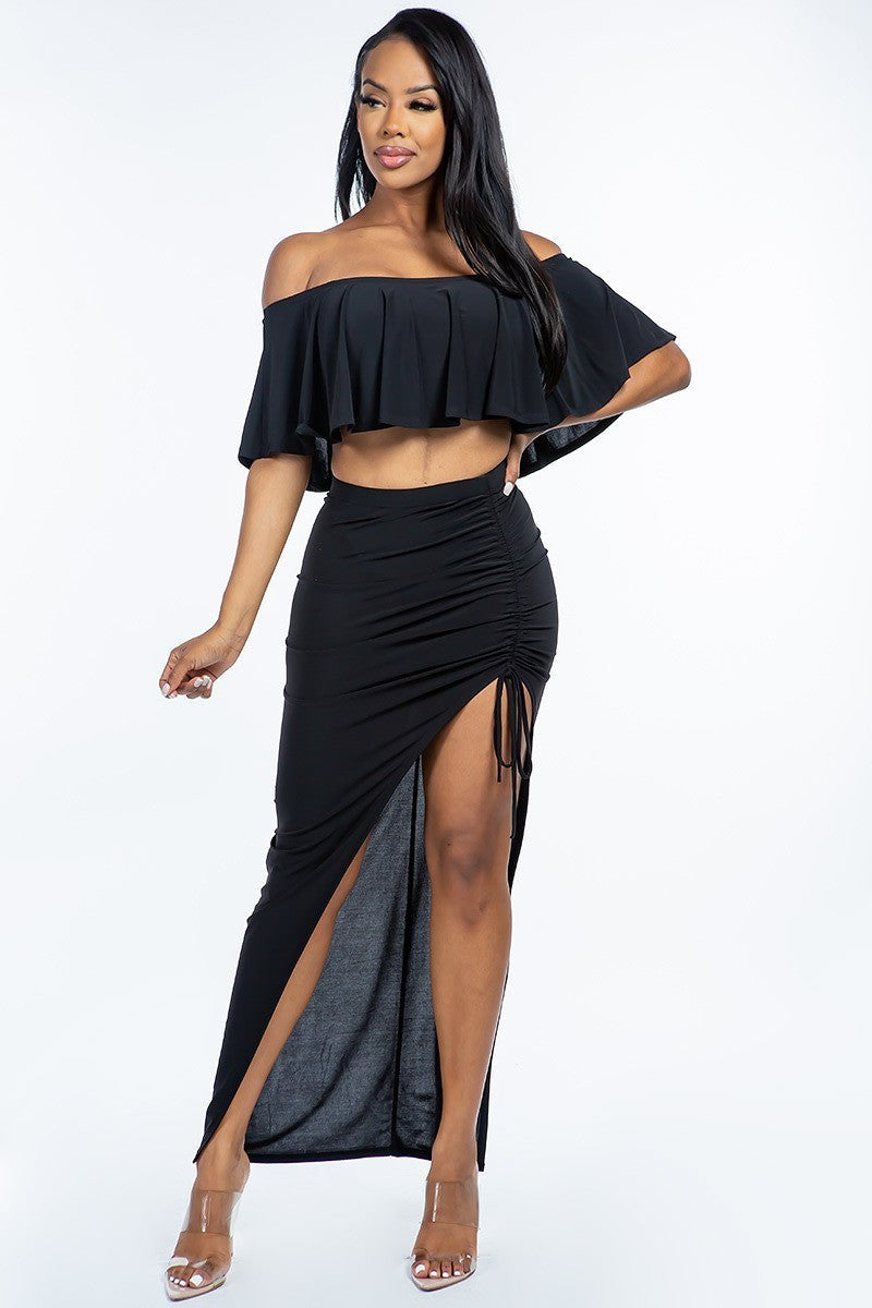 Ruffled Cropped Top And Maxi Skirt Set - Donny's Angel