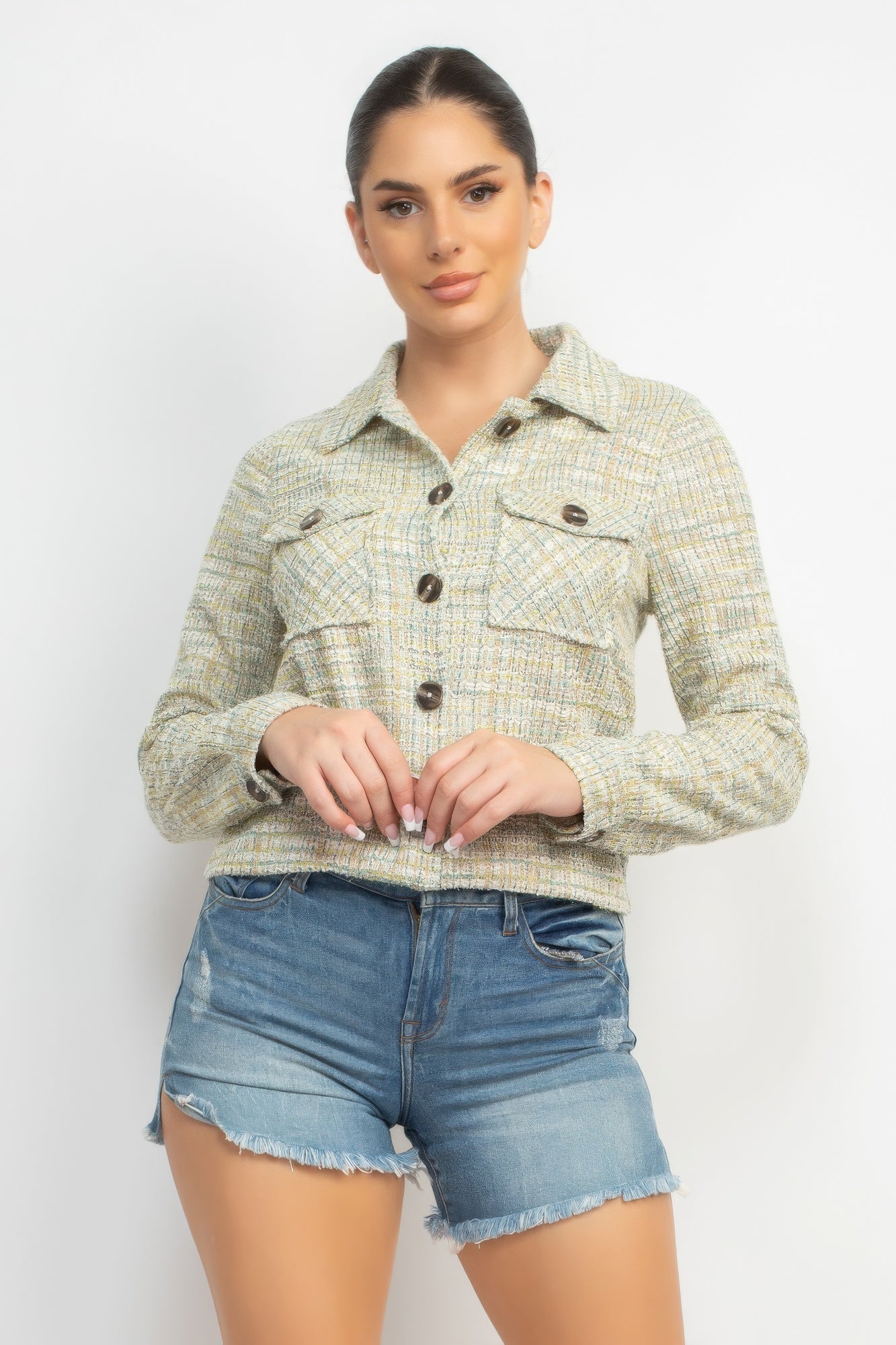 Plaid Tweed Cropped Jacket - Donny's Angel