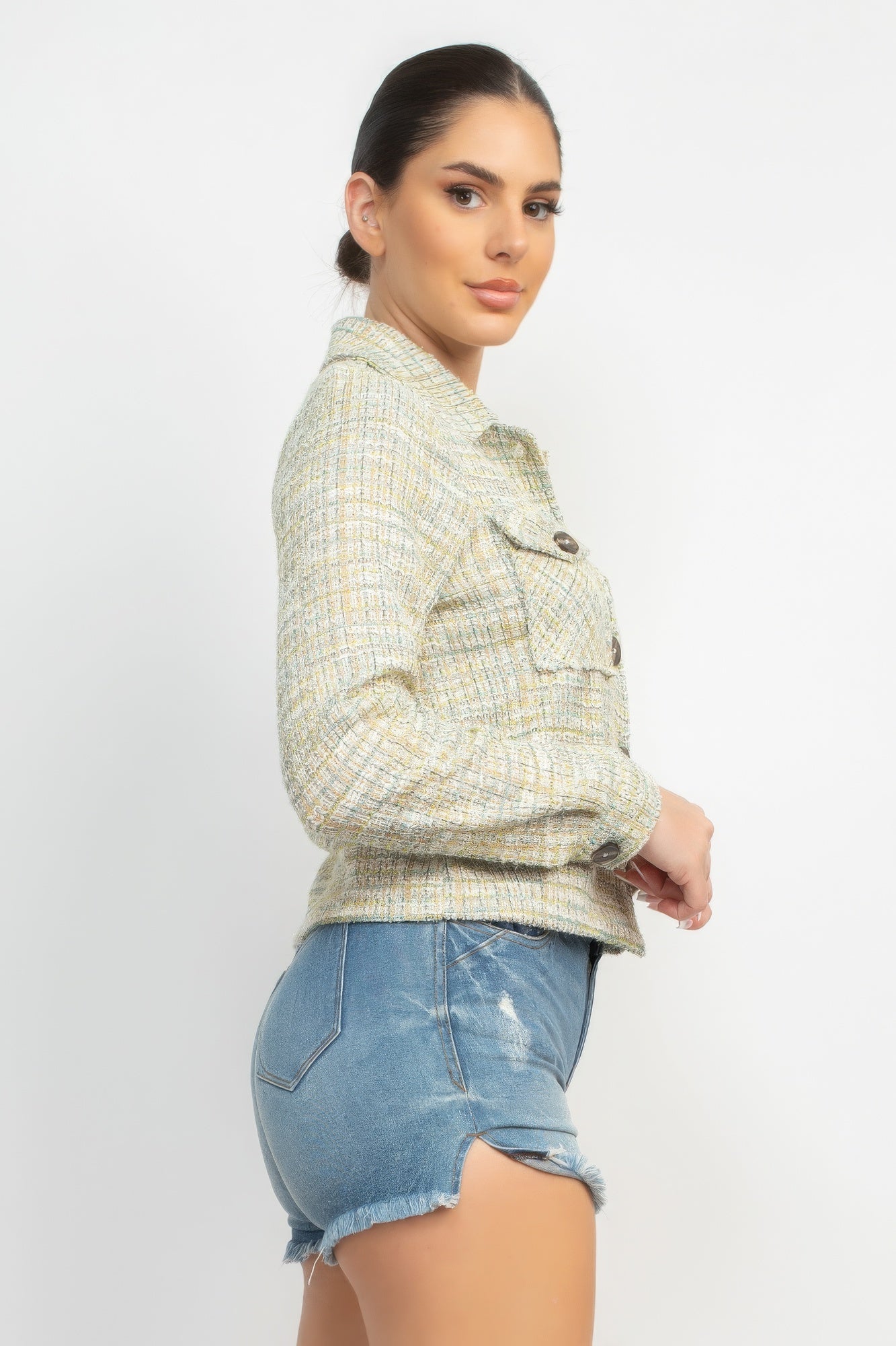 Plaid Tweed Cropped Jacket - Donny's Angel