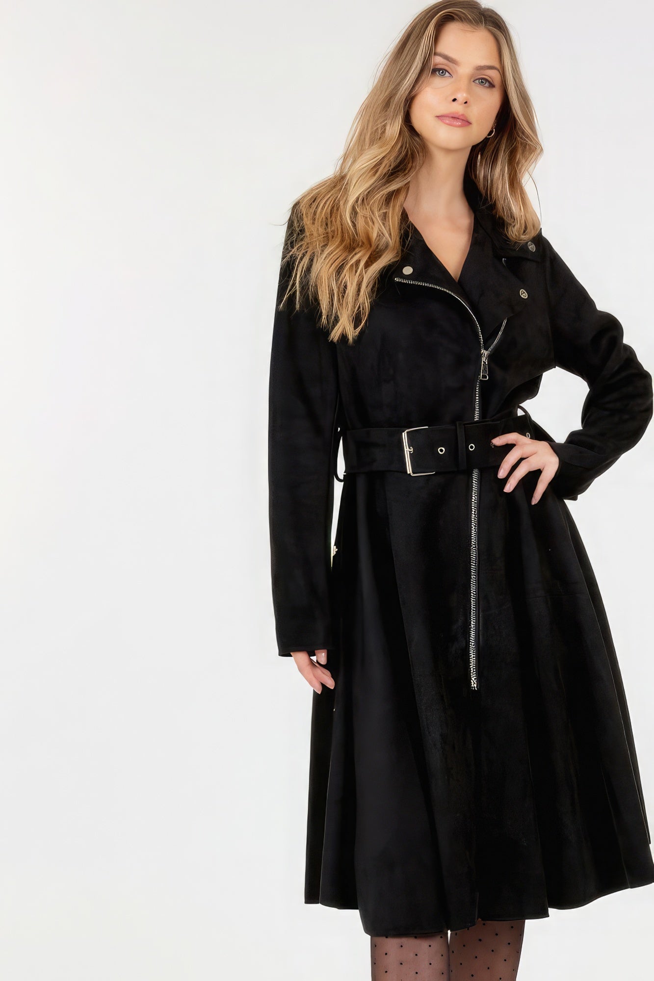 Belted Faux Suede Coat - Donny's Angel