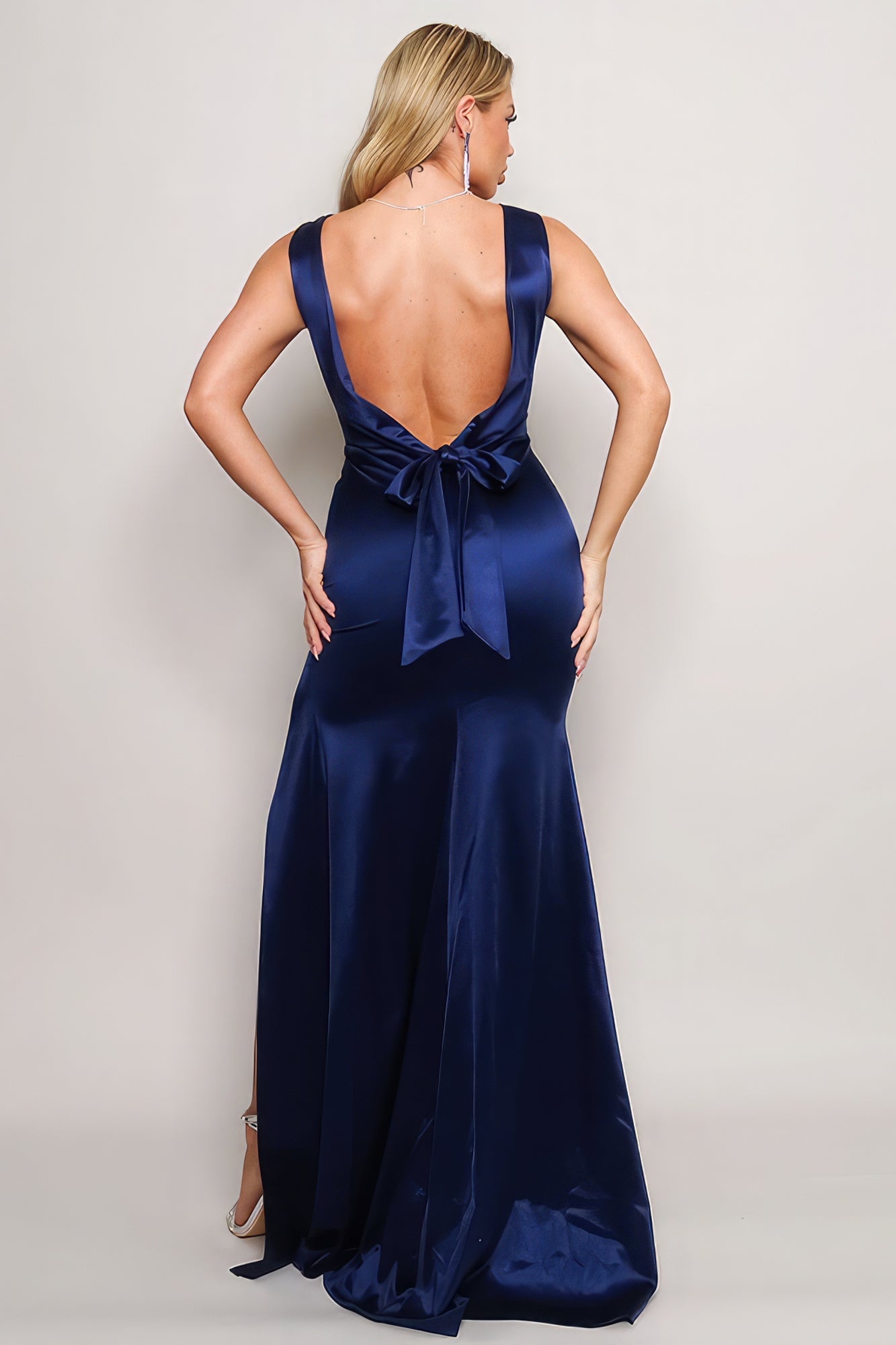 Sleeveless Deep V Low Back Bow Maxi Dress - Donny's Angel