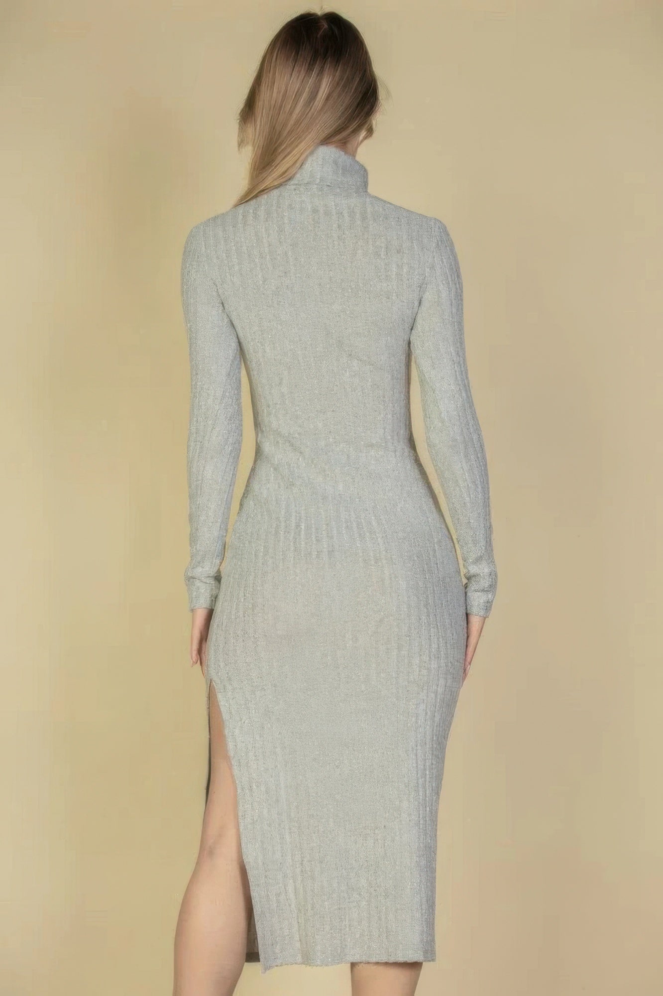 Sweater-knit Fuzzy Turtle Neck Split Thigh Dress - Donny's Angel