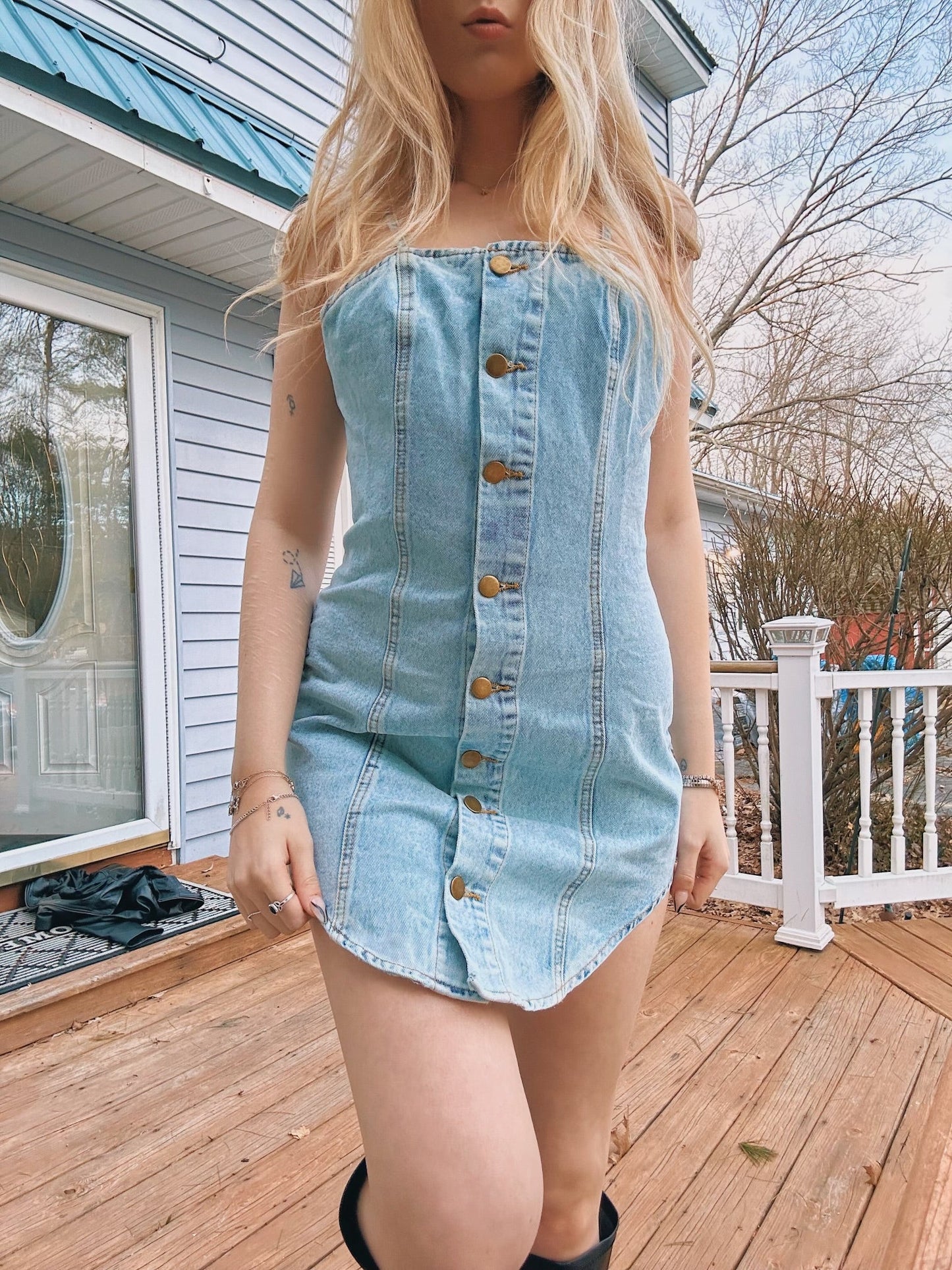 Button Up Spaghetti Strap Denim Dress - Donny's Angel