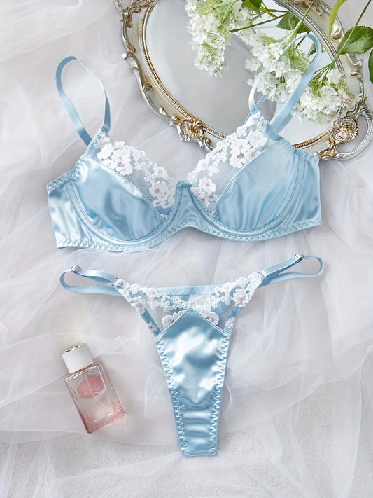 Ethereal Flower Embroidered Silk Lace Lingerie Set