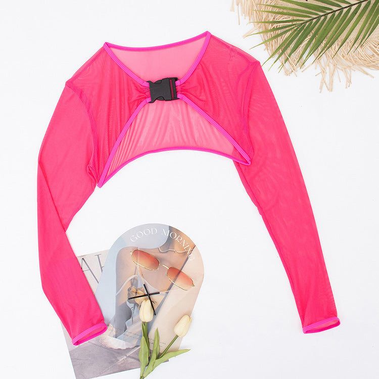 Amazon 2025 New European and American Solid Color Sexy One-Piece Swimsuit Women's Long Sleeve Cover up Bikini Swimwear Wholesale