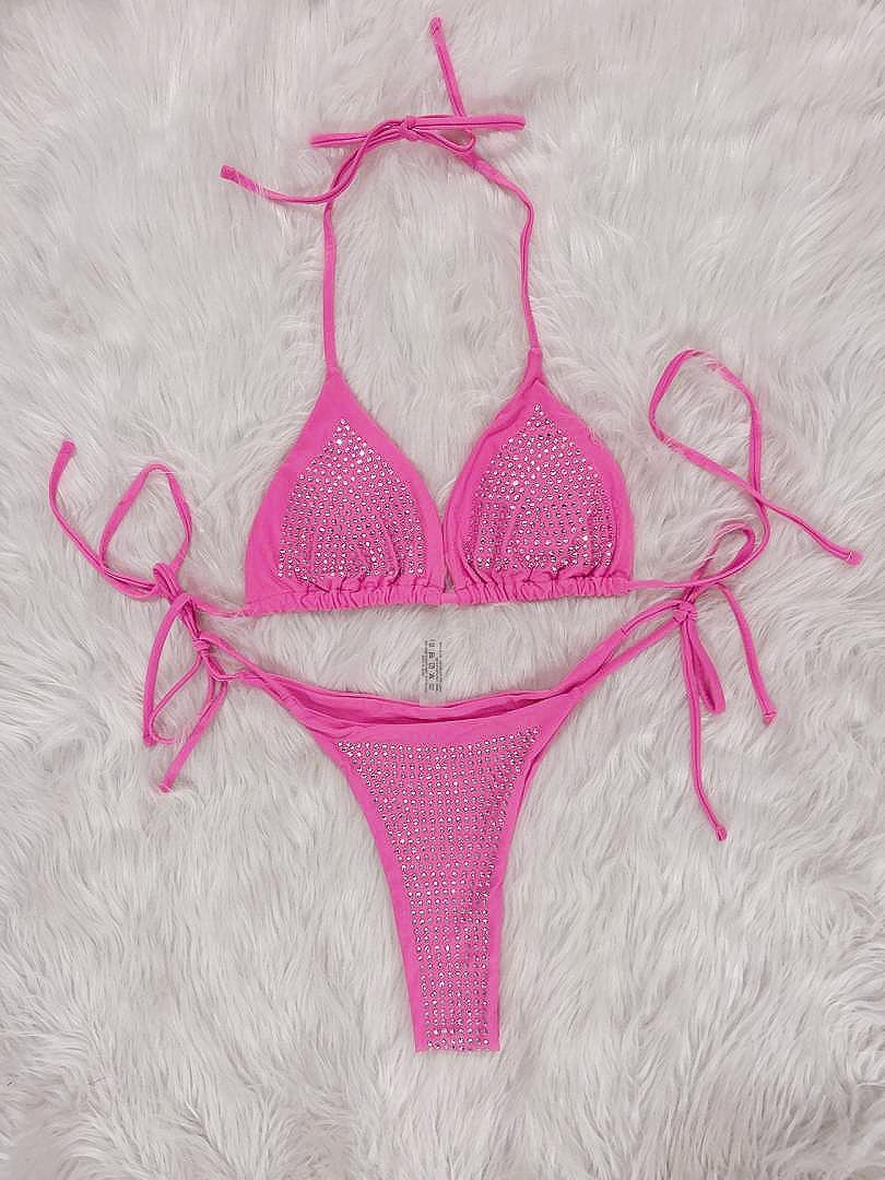 Rhinestone Embellished 2 Piece Wrap bikini