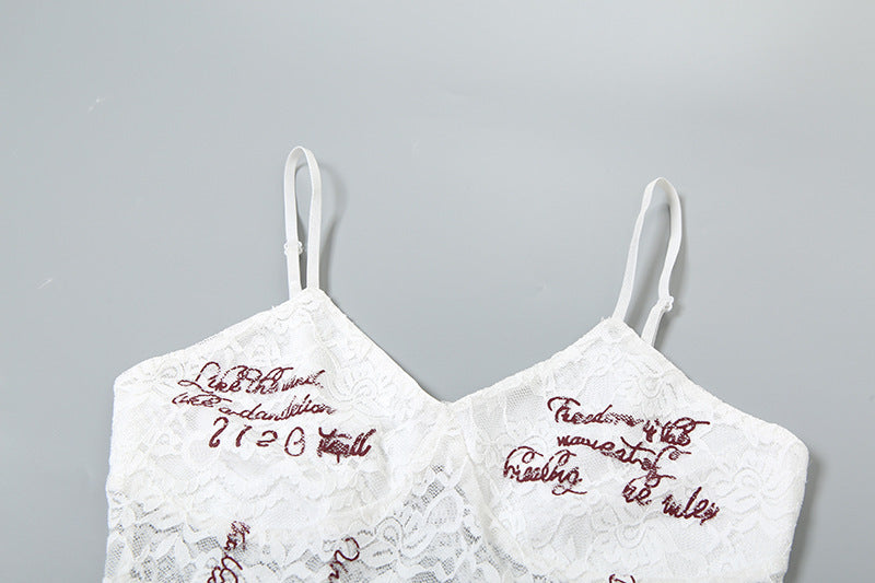 Cursive Embroidered Lace Bodysuit