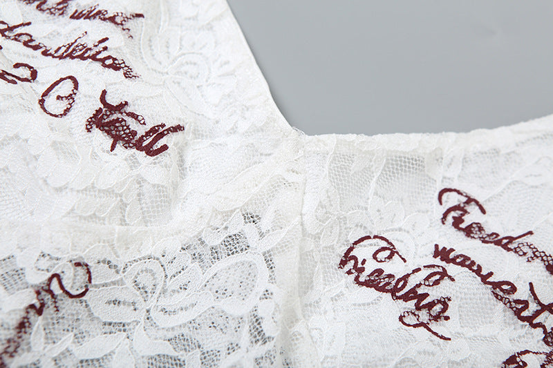 Cursive Embroidered Lace Bodysuit