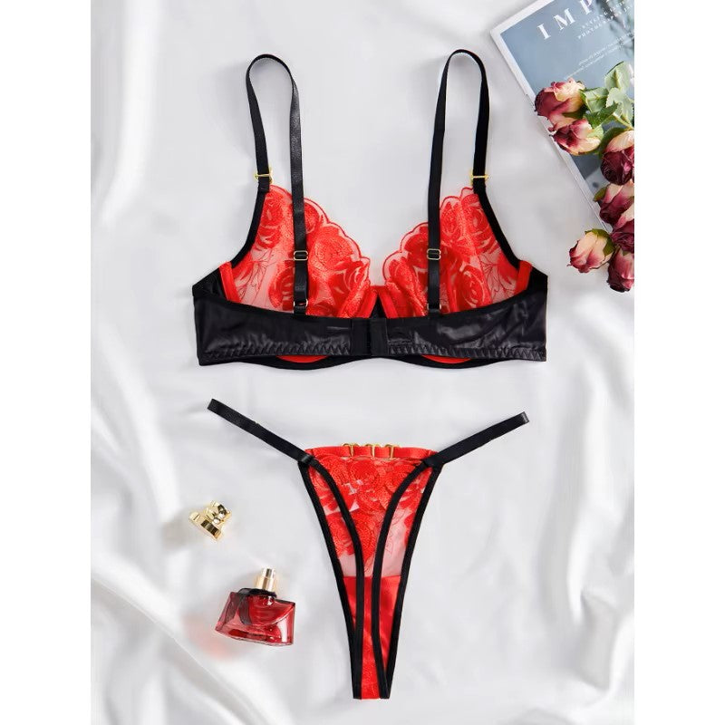 Romantic Embroidery Mesh 2 Piece Lingerie Set