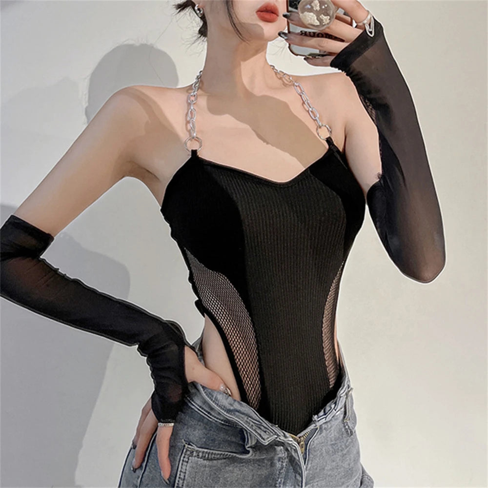 Chain Combo Mesh Sleeve Bodysuit