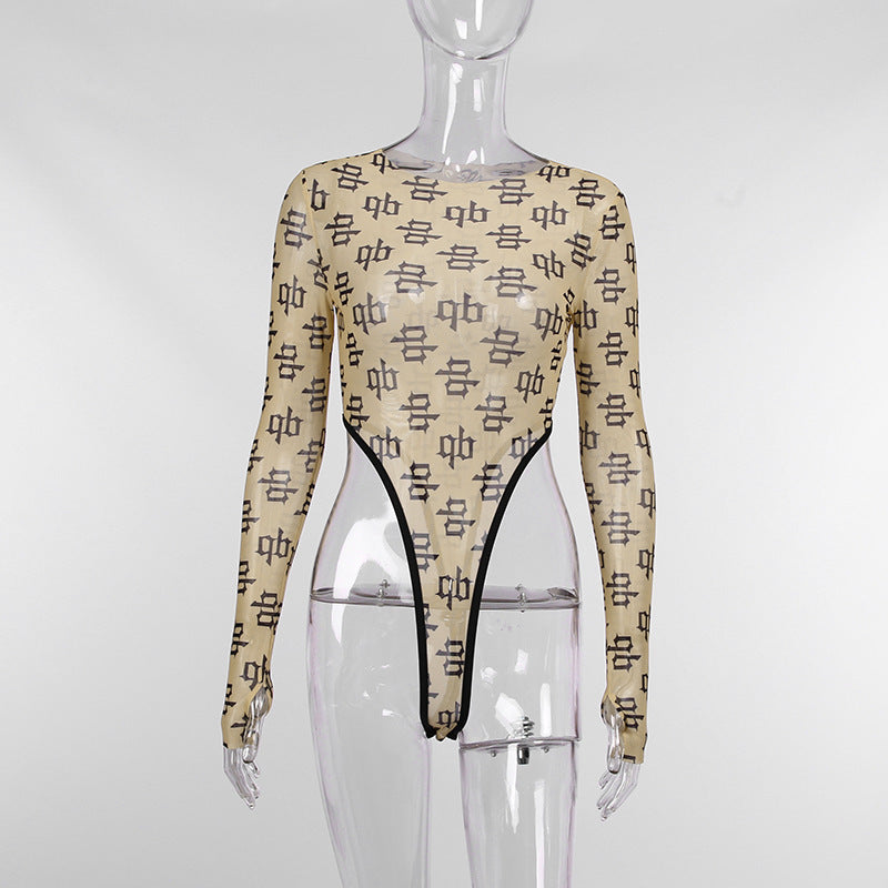 Allure All Over Print Mesh High Cut Bodysuit