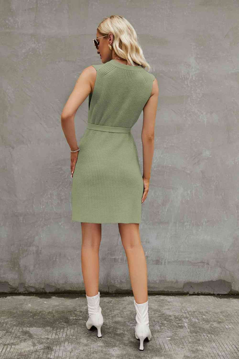 Round Neck Slit Sleeveless Sweater Dress - Donny's Angel