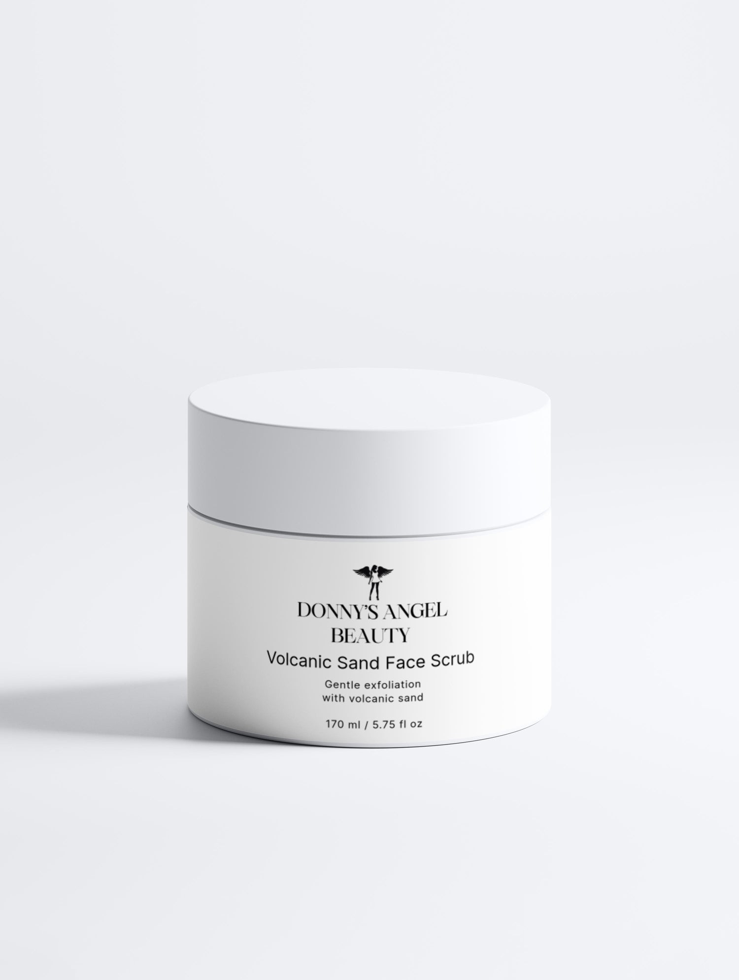 Jar of Donny's Angel Beauty Volcanic Sand Face Scrub on a white background