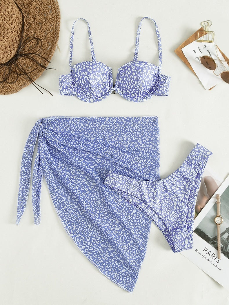 Chic Floral Print 3-Piece Swim Set