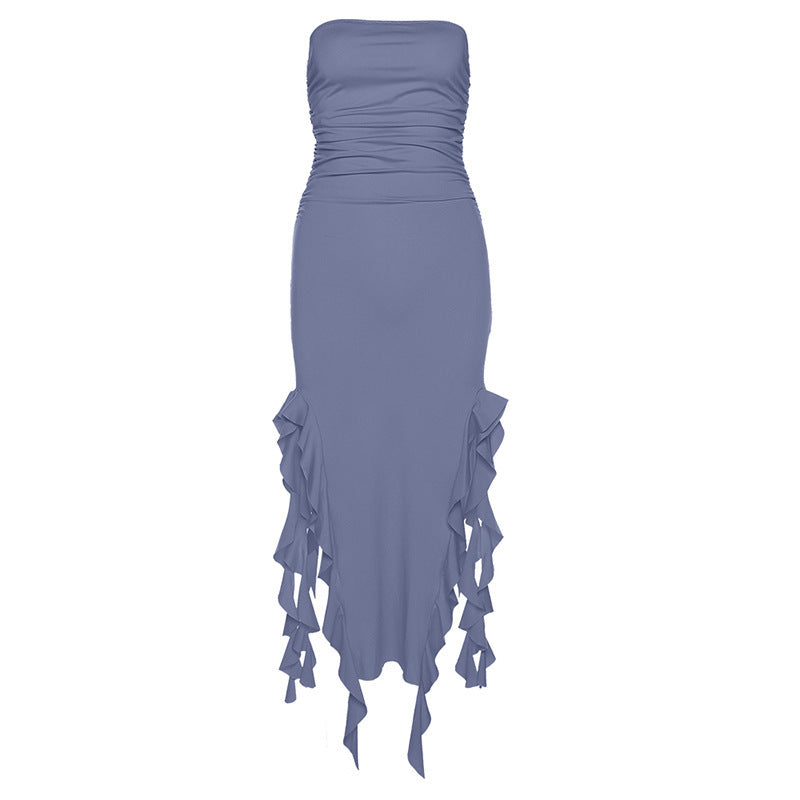 Ravishing Ruffle Off shoulder Double Slit Dress - Donny's Angel