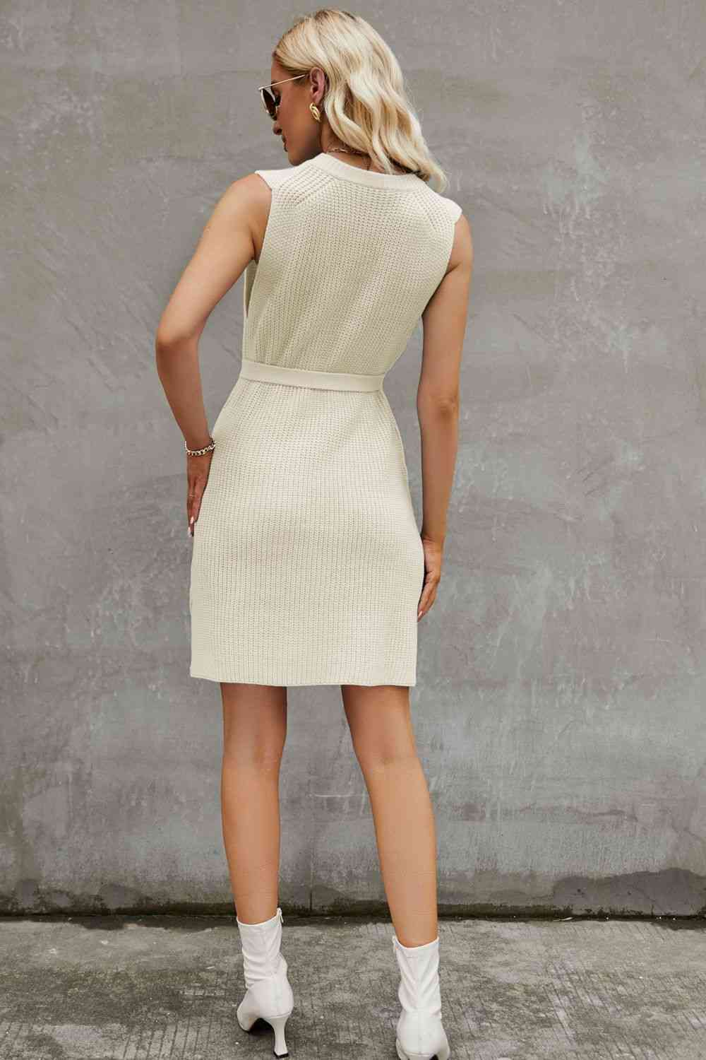 Round Neck Slit Sleeveless Sweater Dress - Donny's Angel