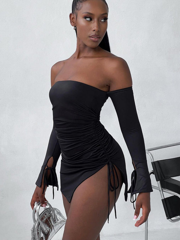 Alluring Off-Shoulder Bodycon Slit Short Dress - Donny's Angel