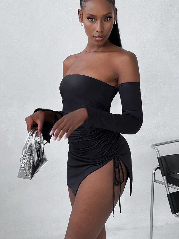 Alluring Off-Shoulder Bodycon Slit Short Dress - Donny's Angel