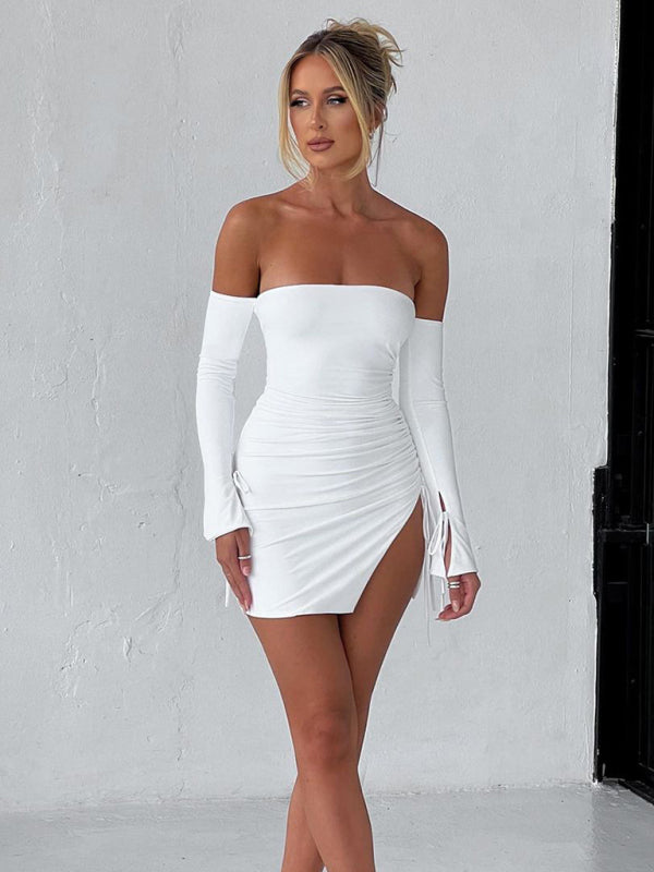 Alluring Off-Shoulder Bodycon Slit Short Dress - Donny's Angel