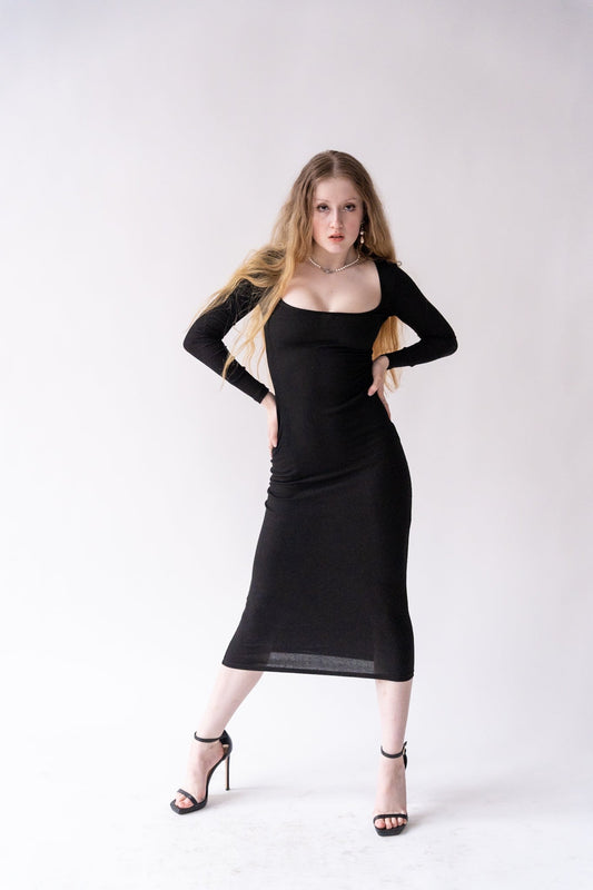 Long Sleeve Square Neck Maxi Bodycon Dress